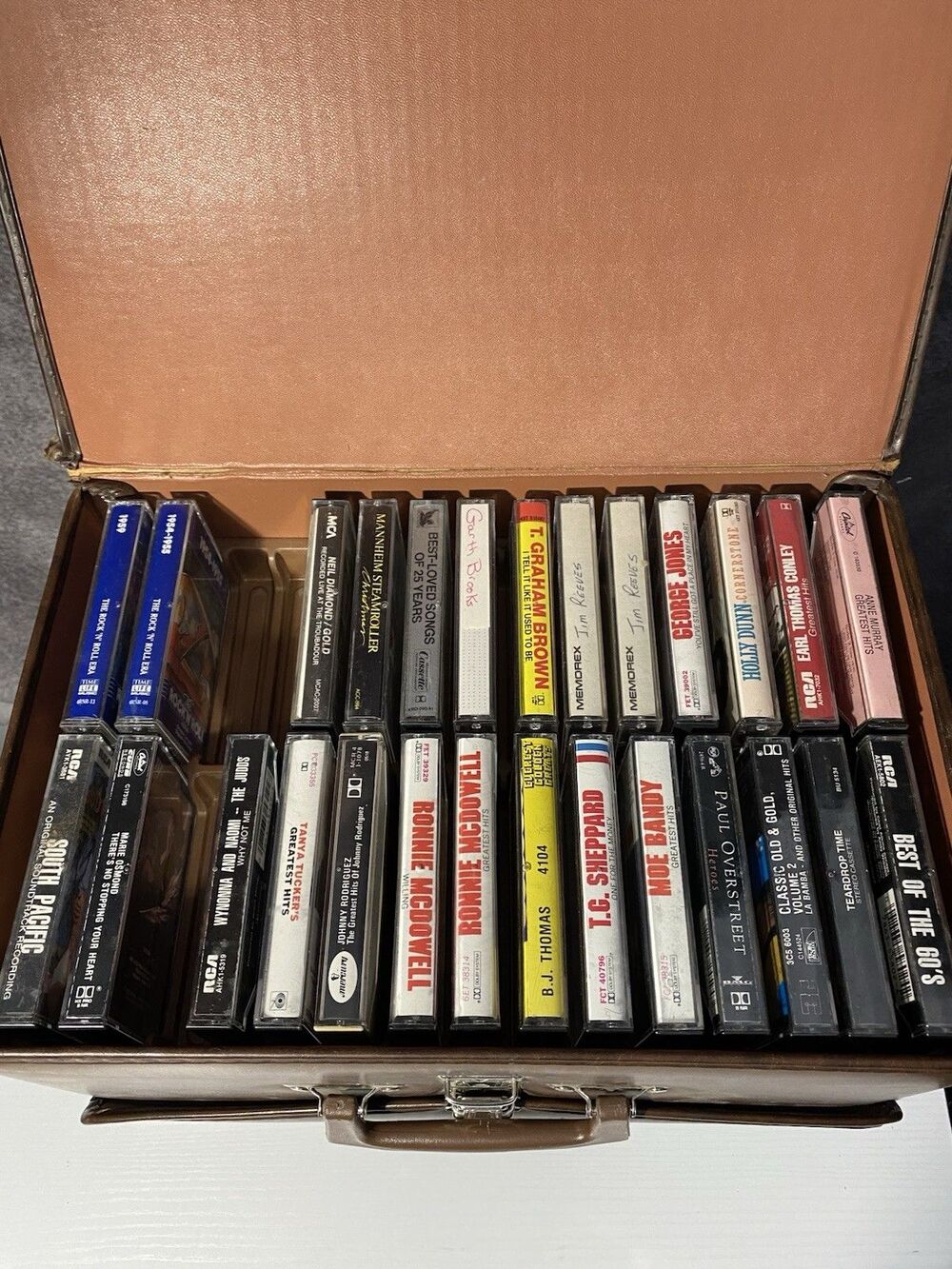Vintage Double-Sided 60-Slot Cassette Case w/ 51 Tapes - Country & Oldies Mix